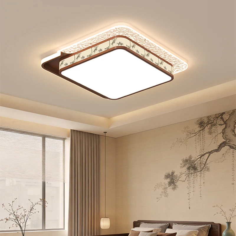 Vintage Walnut Bedroom LED Ceiling Light Retro-style Fabric Eye-protecting Light Modern Study And Tea Room Lighting Fixtures