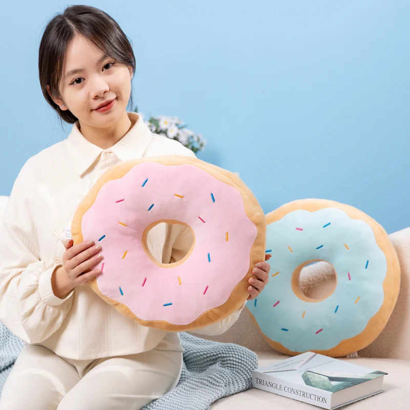 Cartoon 42cm Simulation Fried Doughnut Plush Throw Pillow Cute Super Soft Home Decor Stuffed Food Sweet Doll Toy Birthday Gifts