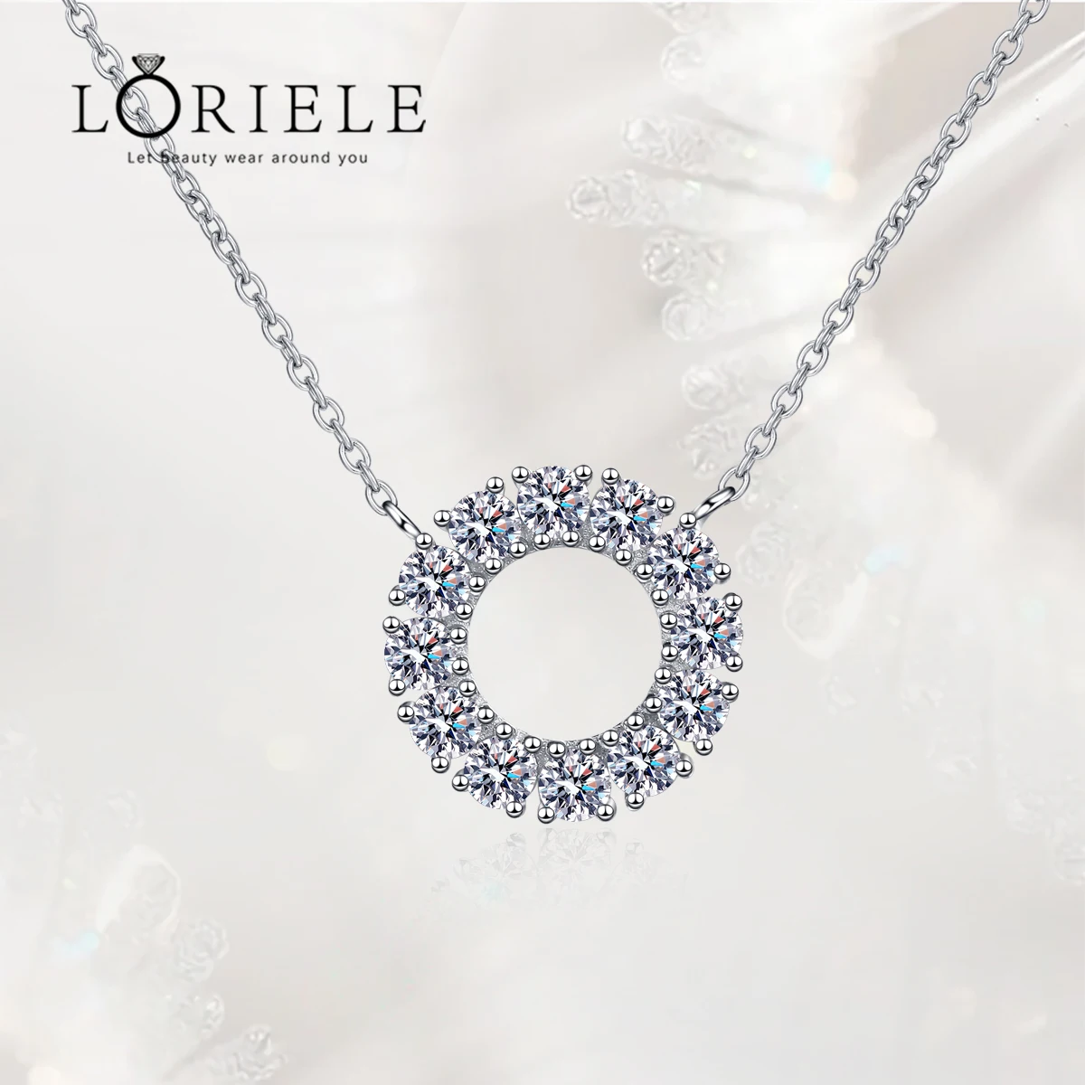 

LORIELE Moissanite Necklace Solid 925 Sterling Silver Diamond Circle Pendant Necklace for Women Men Promise Wedding Gift Jewelry