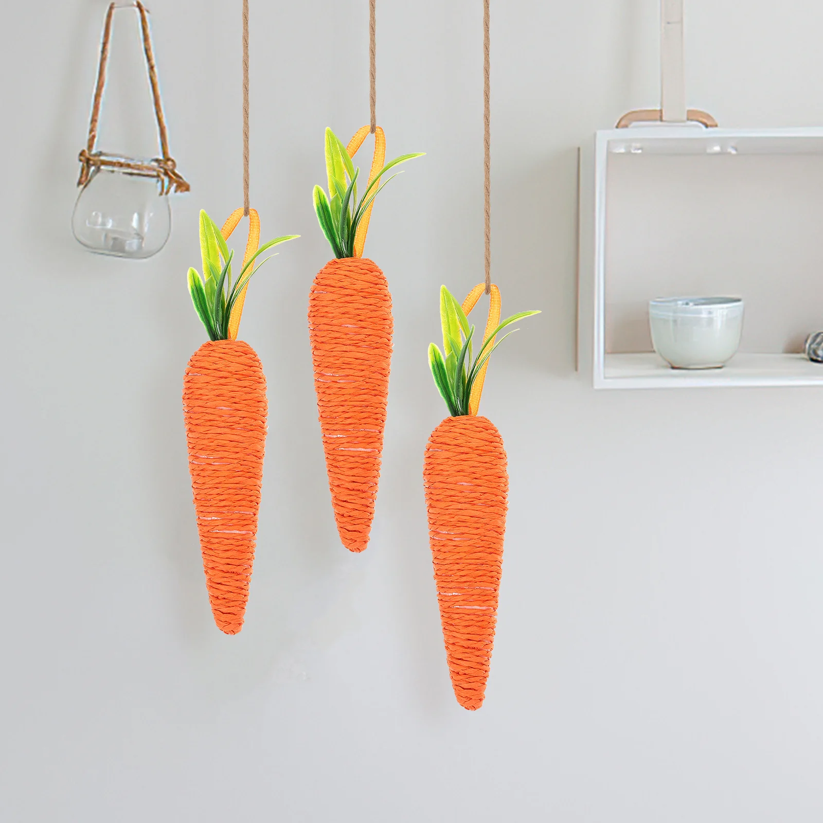 

3Pcs Easter Carrot Pendant Decor Hanging Ornament Set for Doors Walls Windows Trees Rustic Festive Atmosphere Enhancer