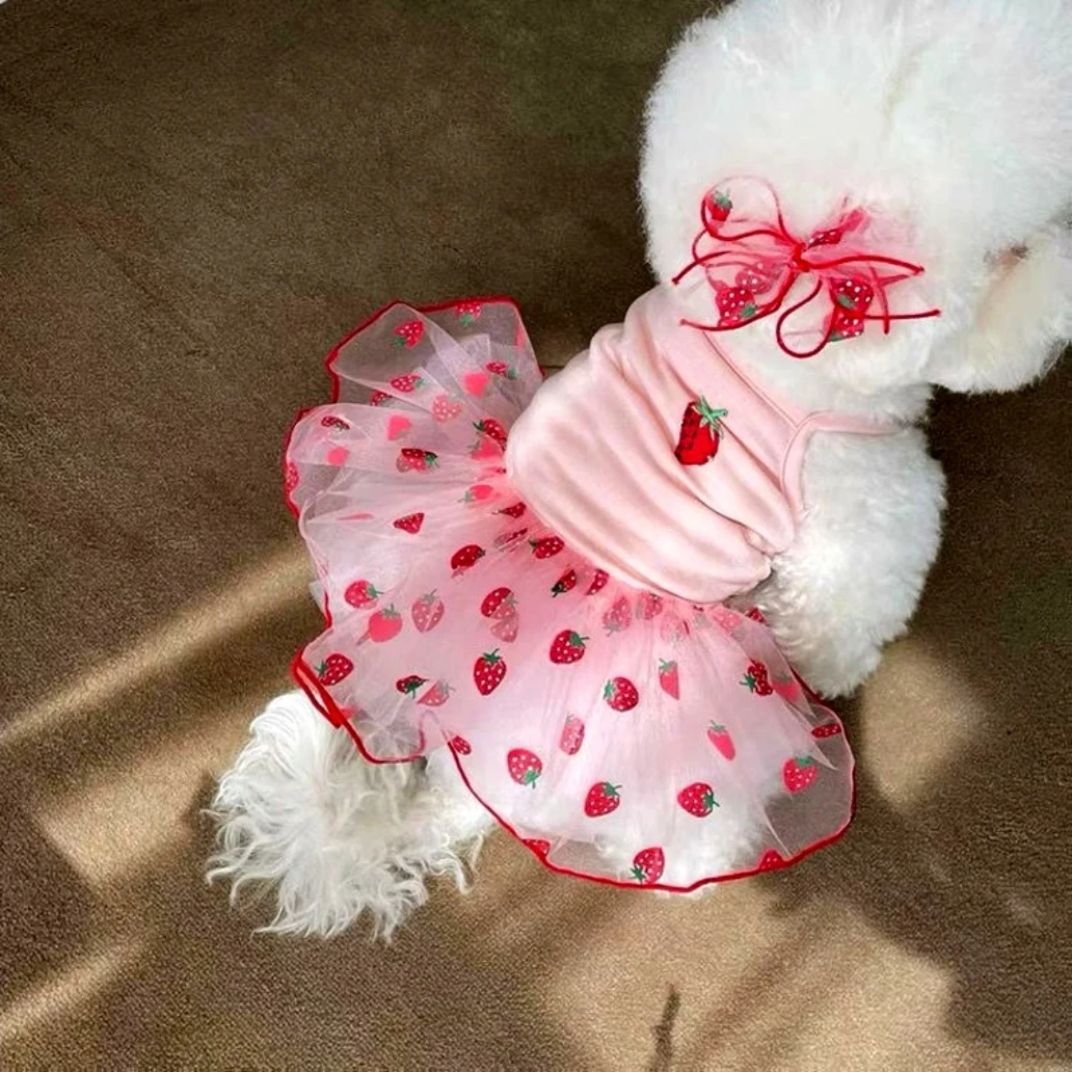 

Print Clothing High-Quality for Strawberry - a Pet Premium Dress Luxurious for Adorable Dogs Skirt Dogs Cute - Stylish Suspender