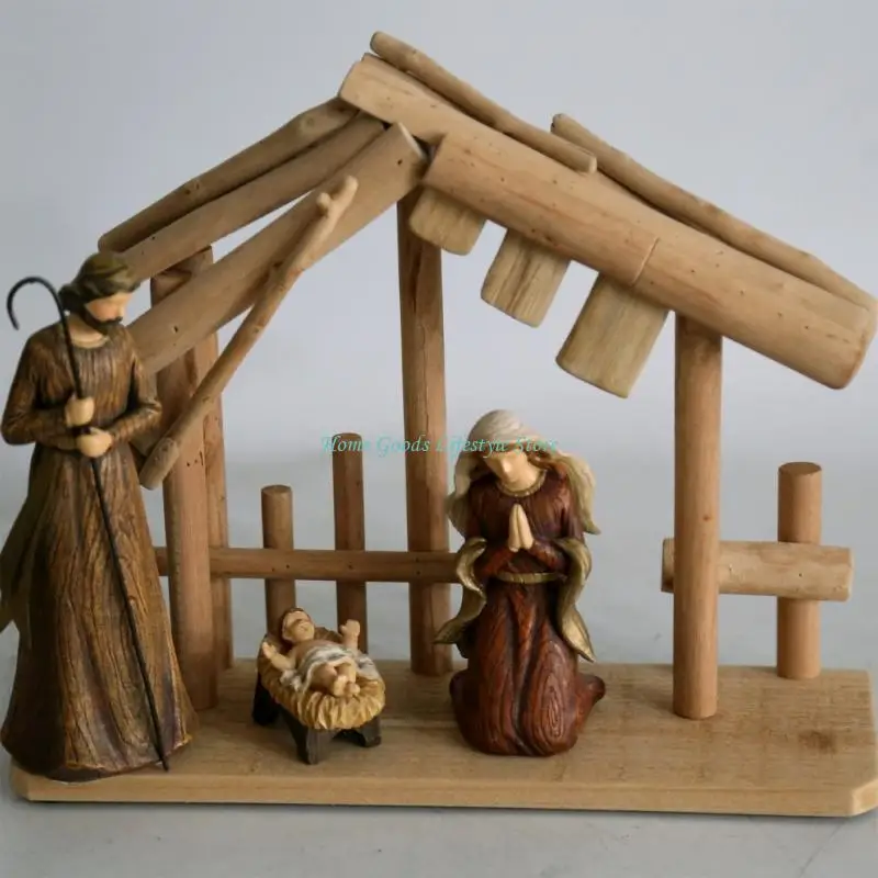 E74E Nativity Scene For Holiday Shelves Fireplaces Mantels Resin Sculpture Art