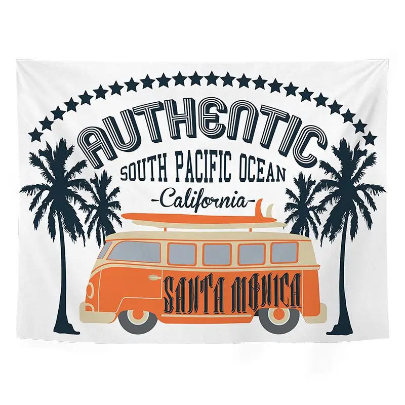 VIKAMA American Santa Monica Vintage Bus Tapestry, Beach Resort Wall Hanging for Bedroom Living Room Home Decor