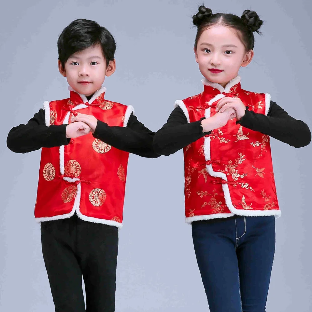 

traditional chinese new year For kids clothes vest Tang Dragon Phoenix cheongsam top qipao baby toddler girl boy hanfu blouse
