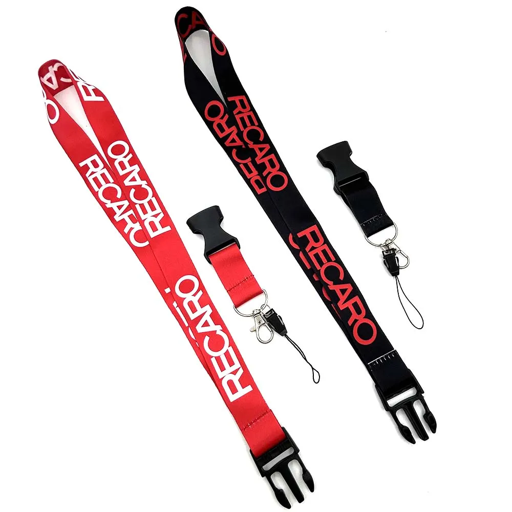 JDM Style Lanyard Keychain Work Card ID Cell Phone Key Hanging Neck Lanyard Recaro Racing Keyring Motorcycl Auto Accessories