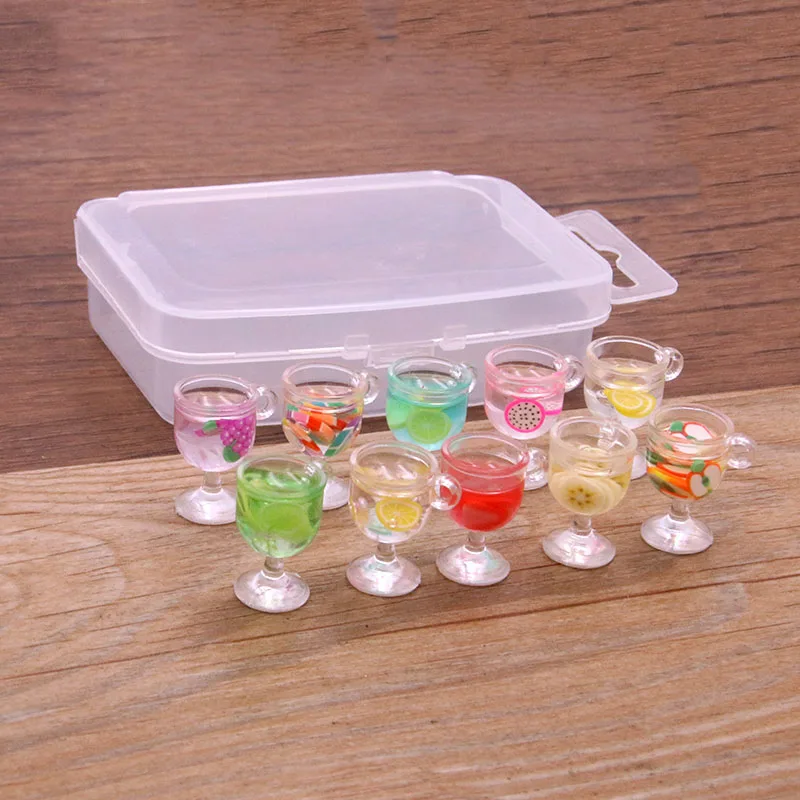 10pcs 7Color 10*12*28mm Transparent Resin Fruit Cup Charm With Box For Bracelet Necklace Jewelry Making DIY Earring Finding