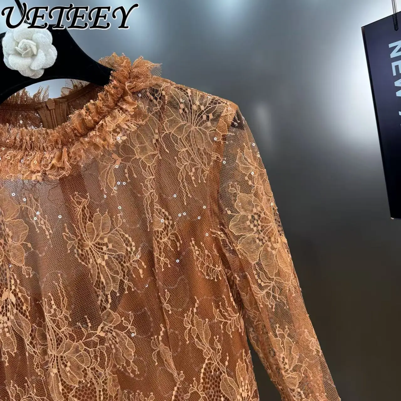 Nicho francês renda fino ajuste queimado vestido de manga longa para mulheres gola emagrecimento elegante plissado vestidos curtos inchados