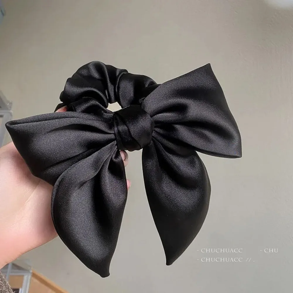 Solid Color Bow Ribbon Hair Tie Fashion Bow Scrunchies Hair Accessories Cloth Ponytail Headband Women