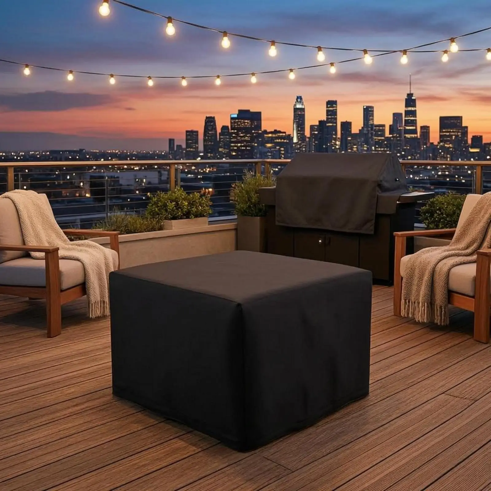 Outdoor Bbq Cover Square Weatherproof Grill Protective Cover Exterior Fire Pit Shield for Garden Terrace view 3