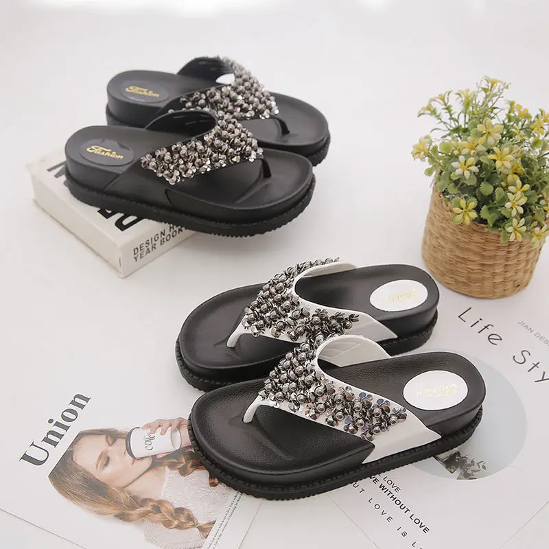 Slippers for Women Designer Elegant Women Flip Flop Summer New 2024 Platform Sandals Slipper Fashion Rhinestone Luxury Wedge Hot