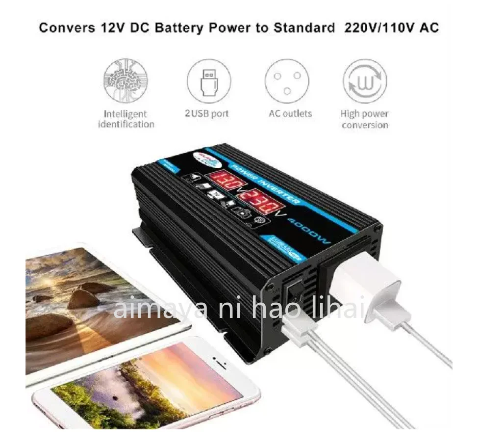 4000W Peak Solar Car Power Inverter DC 12V To AC 220V Car
