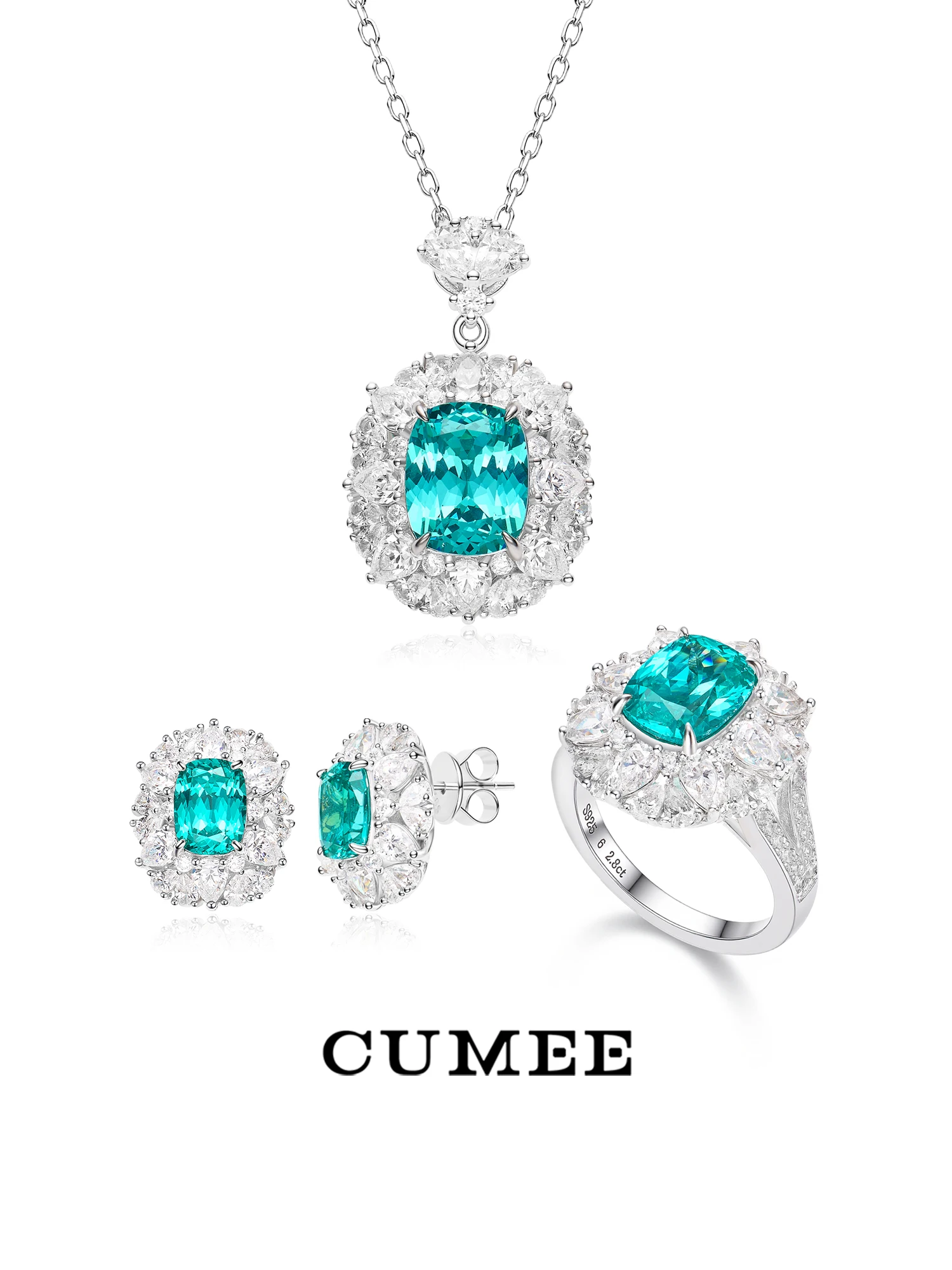 

Новый летний комплект украшений CUMEE из синтетического параиба-туна, модный дизайн, неоново-синий цвет. Посеребренное золотом