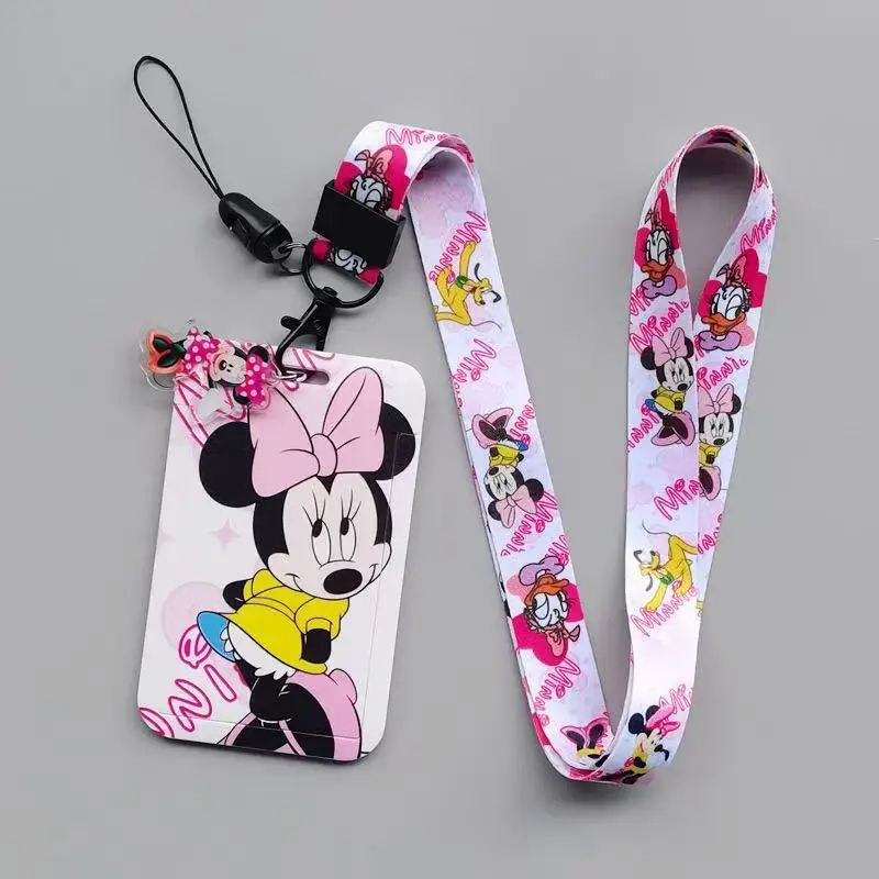 Set Kartu PVC Kartun Disney Minnie Set Kartu Tas Leher Anime Kampus Pelajar Set Kartu ID Tali Gantung Gantungan Kunci