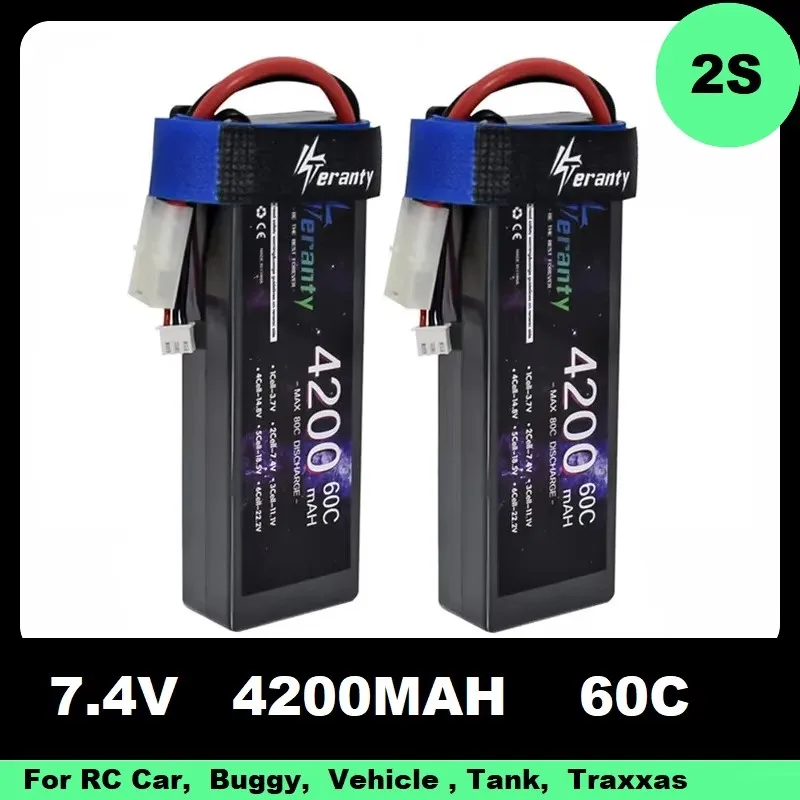 1PCS Teranty 7.4V 4200mAh Lipo Battery 60C Hard Case Compatible RC Car Losi TR Slash Buggy With T XT60 XT90 2P TRX Connector