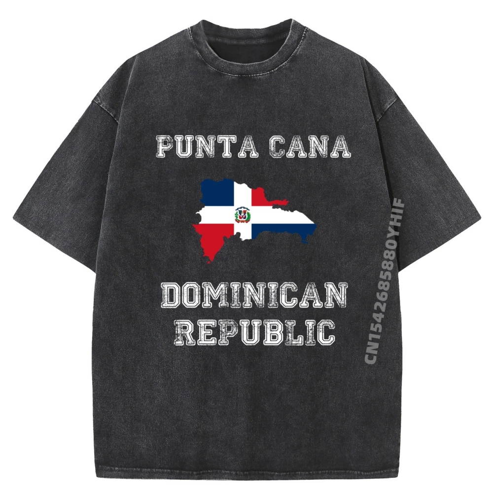 بونتا كانا جمهورية الدومينيكان تصميم العلم الجرافيك قمصان الرجال رخيصة الرجعية غسلها تي شيرت المتضخم المطبوعة القمم