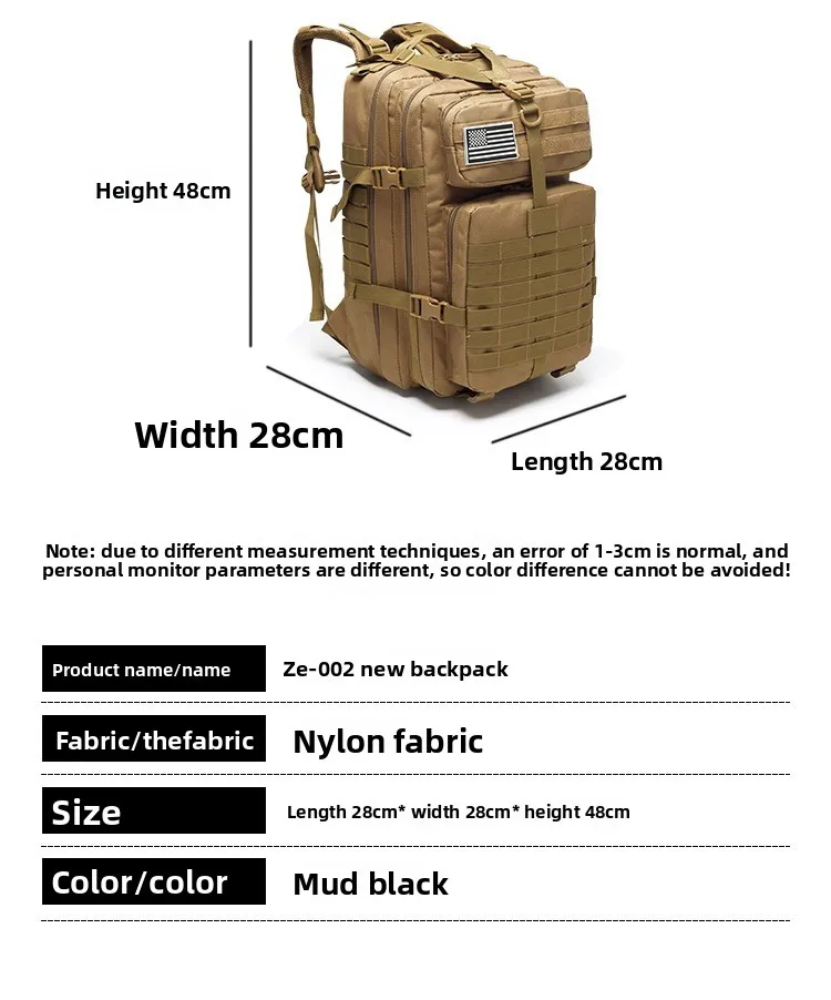 Tactical 50L Waterproof Backpack Multifunctional Laptop Double Shoulder 3P Bag for Hiking Camping Mountaineering