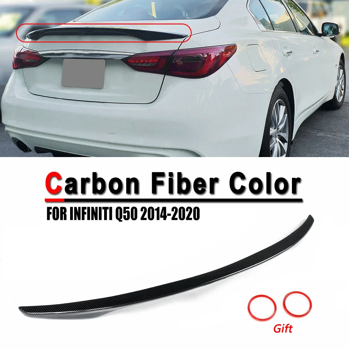 

Carbon Fiber Look Rear Wing Spoiler Boot Lid Trunk Lid Spoiler Wing For INFINITI Q50 2014-2020 Car Rear Spoiler Wing Body Kit