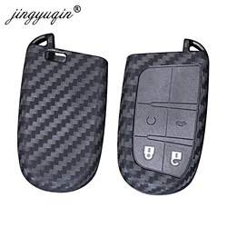 jingyuqin Carbon Silicone Smart Key Case Cover for Fiat Jeep Renegade Grand Cherokee Dodge Ram 1500 Journey Challenger Chrysler