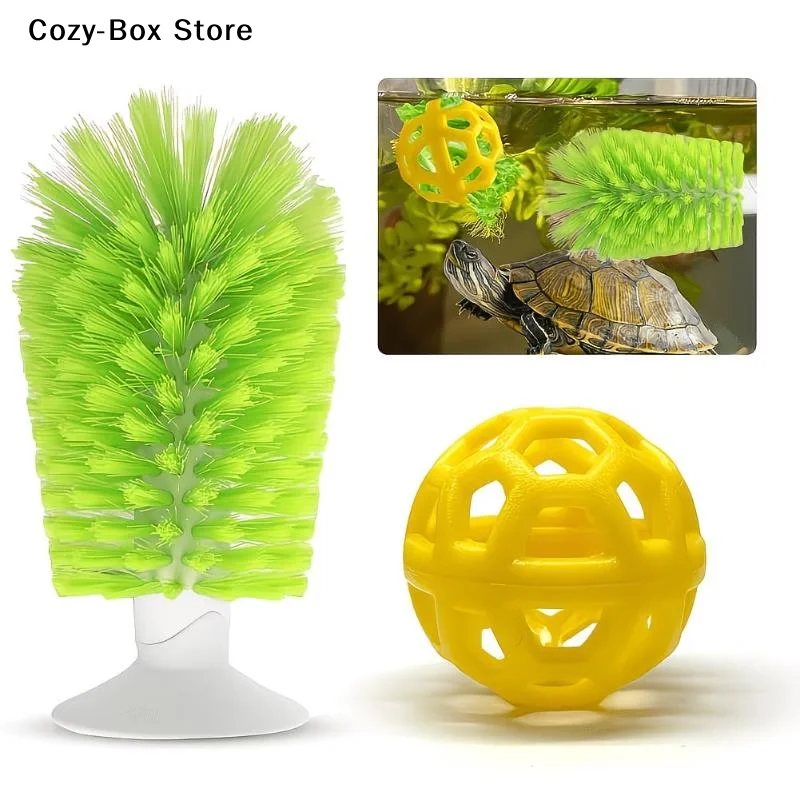 [ZY]Sucker Turtle Brush Scrubber Turtle Shell Cleaning Brush Turtle Tank Decorations Turtle Feeding Ball Turtle Aquarium Decor
