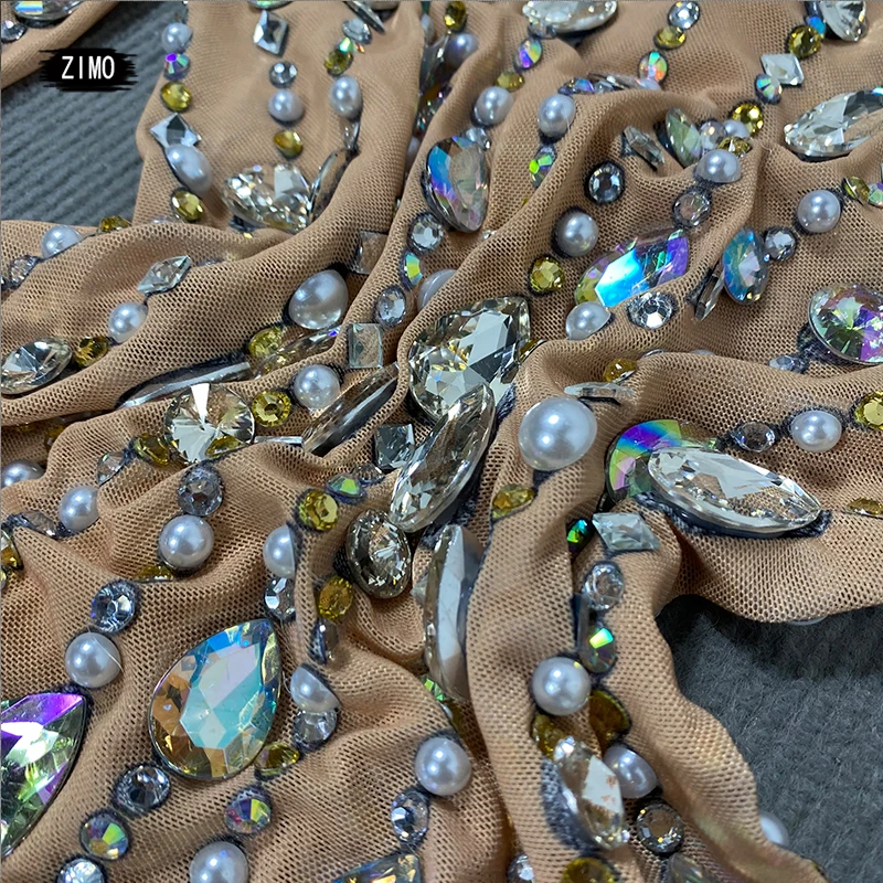 Benutzer definierte Kristall Strass Kleid Frauen Mesh sexy durchsichtig Party Geburtstag Club Tänzer Bühne Festival Outfit Drag Queen Kleidung