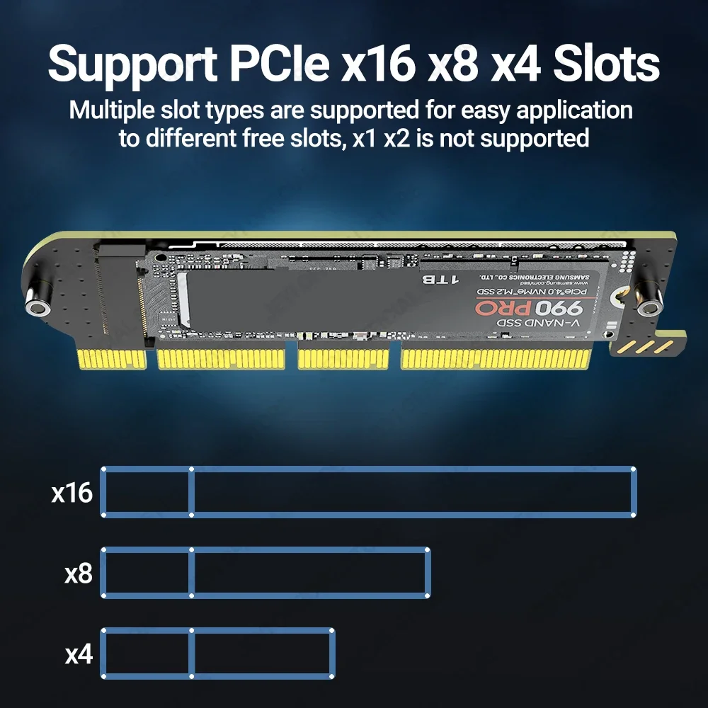 JEYI-adaptador M.2 NVME a PCIe 4,0 3,0, disipador de calor SSD de aluminio, NVMe 64Gbps Gen4 PCIE X4 X8 X16, tarjeta de expansión para escritorio