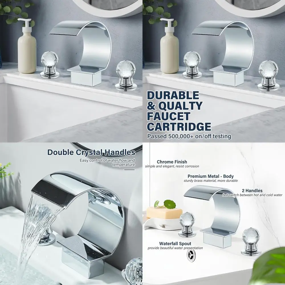 

Chrome 3-Hole 8-Inch Widespread Bathroom Sink Faucet with Crystal Handles for Vanity Basin Mixer Tap, High Arc Design, Modern Fi