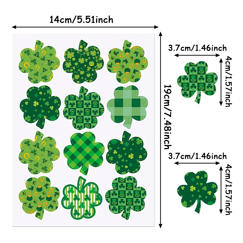 48pcs 4 Sheet St.Patrick\'s Day Lucky Clover Sticker Irish National Day Sticker St.Patrick Party Decoration Supplies Irish Favor