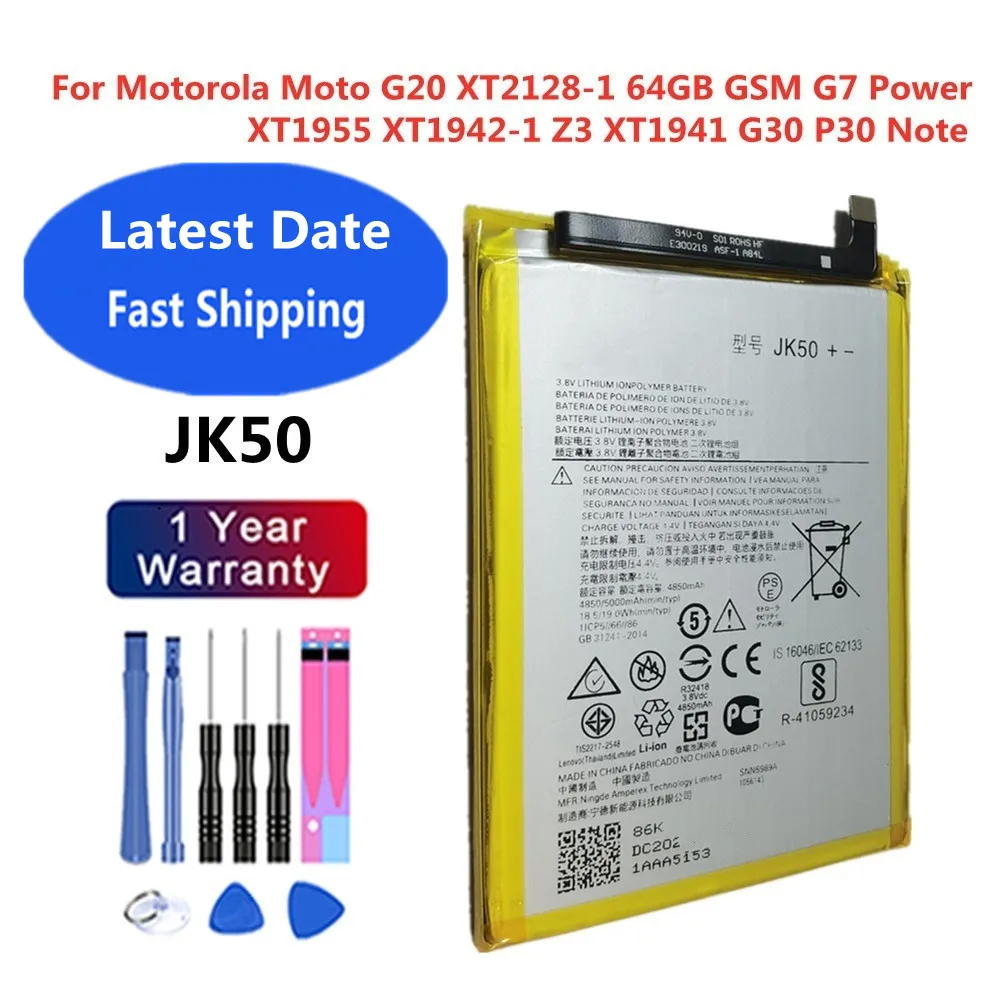 Batería JK50 para Motorola Moto G30 G20 P30 Note XT2128-1 64GB GSM G7 Power XT1955 XT1942-1 Z3 XT1941 baterías de teléfono
