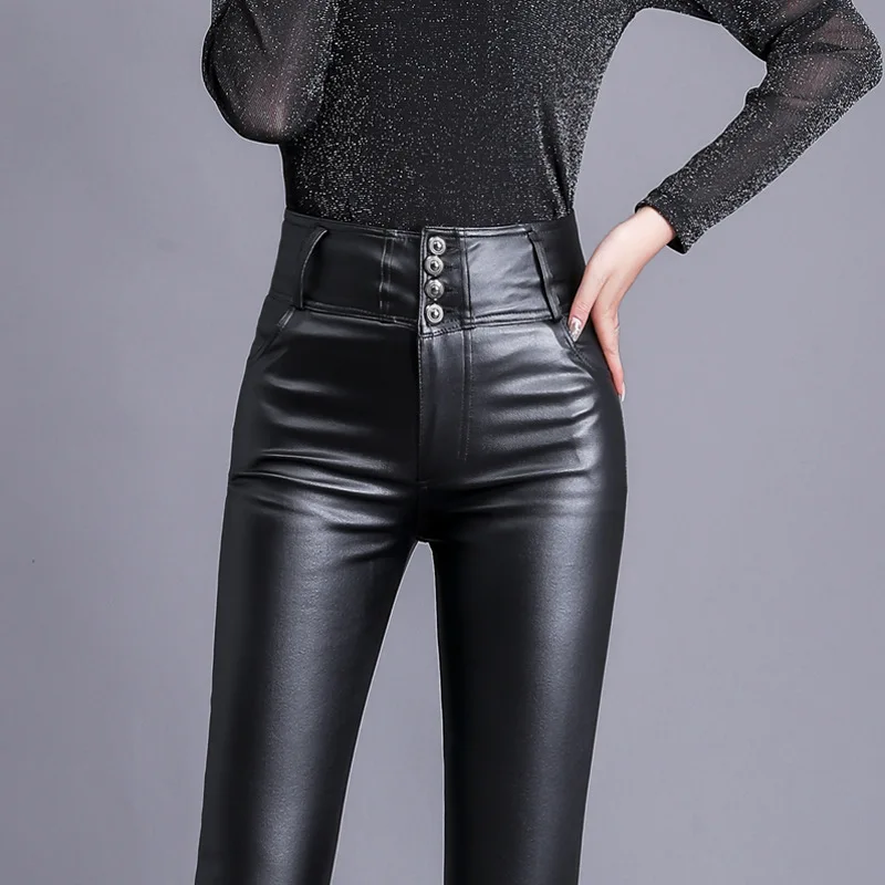 Leggings deportivos de piel sintética para mujer, pantalones ajustados sexys con efecto push-up para primavera y otoño, estilo motociclista, color melocotón