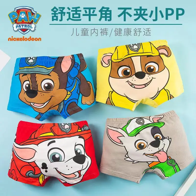 4PCS Original PAW Patrol Cute Boy Underpants Chase Marshall Rocky Rubble Healthy Cotton Boxers Underwear for Children Gifts