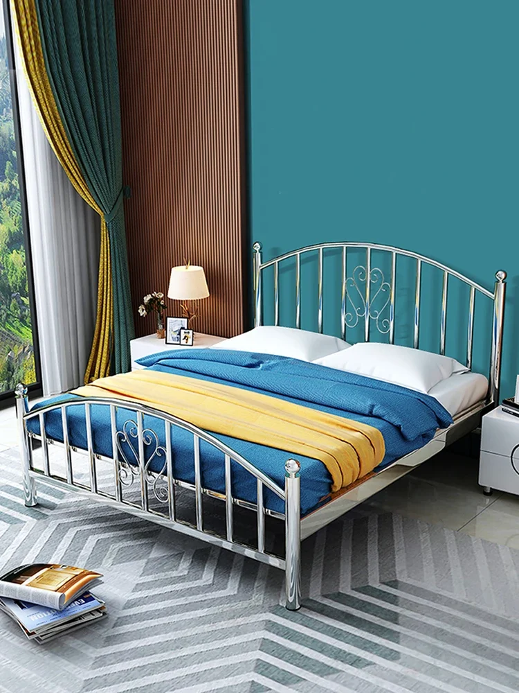 bed Stainless steel  1.5m 1.8m modern simple single double  rental house apartment homestay stainless steel iron frame