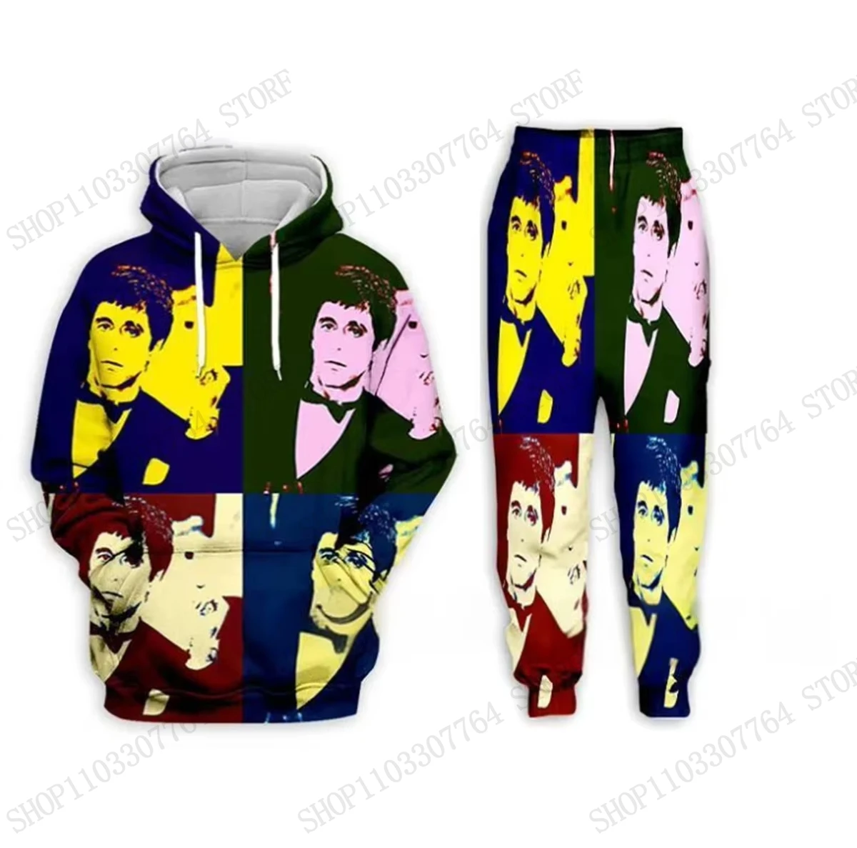 New Men Hoodie Pant Set Movie Scarface 3d Print Set Men Women Fashion Hoodie + Sweatpants 2Pcs Sets Sport Tracksuit Tony Montana - Image 4