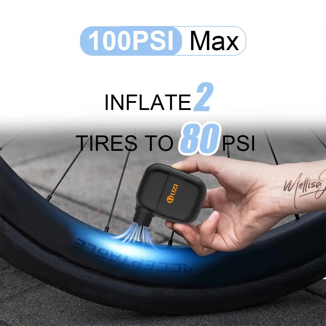 

Портативный электрический насос 2026 Enhanced Edition для велосипедов, беспроводной компрессор для накачивания шин Presta и Schrader .100PSI 5V Type-C