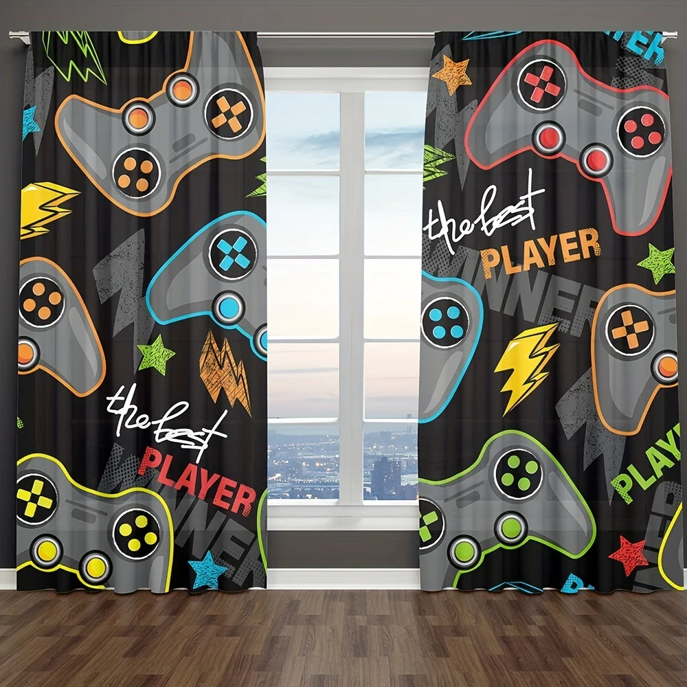 

2pcs Cartoon Game Controller Curtains Men Video Gamepad Curtains For Living Room, Bedroom, Office, Kitchen, Study Home Decor