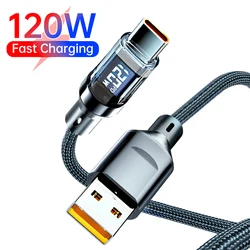 120W Type C To Type C Cable With LED Display Phone Super Fast Charging Cable USB To Type-C Data Cord For Xiaomi Samsung Huawei