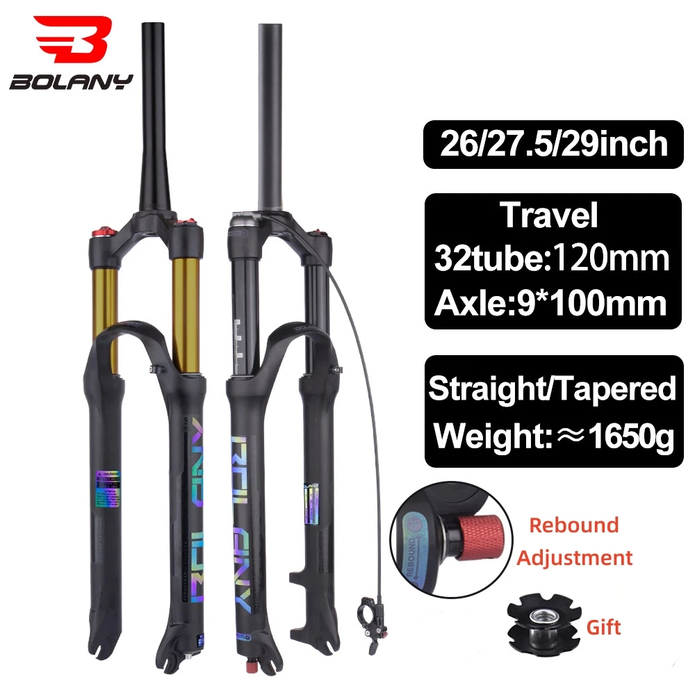 

BOLANY MTB Suspension Fork 27.5/29er Mountain Bike Shock Absorber Air Fork 120mm Travel Rebound Adjustment Bicycle Accessories