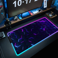 Large Gaming Mousepad RGB Geometric HD Print Mouse Pad Gamer Locking Edge Computer Mouse Mat LED Non-Slip Game Keyboard Pads XXL