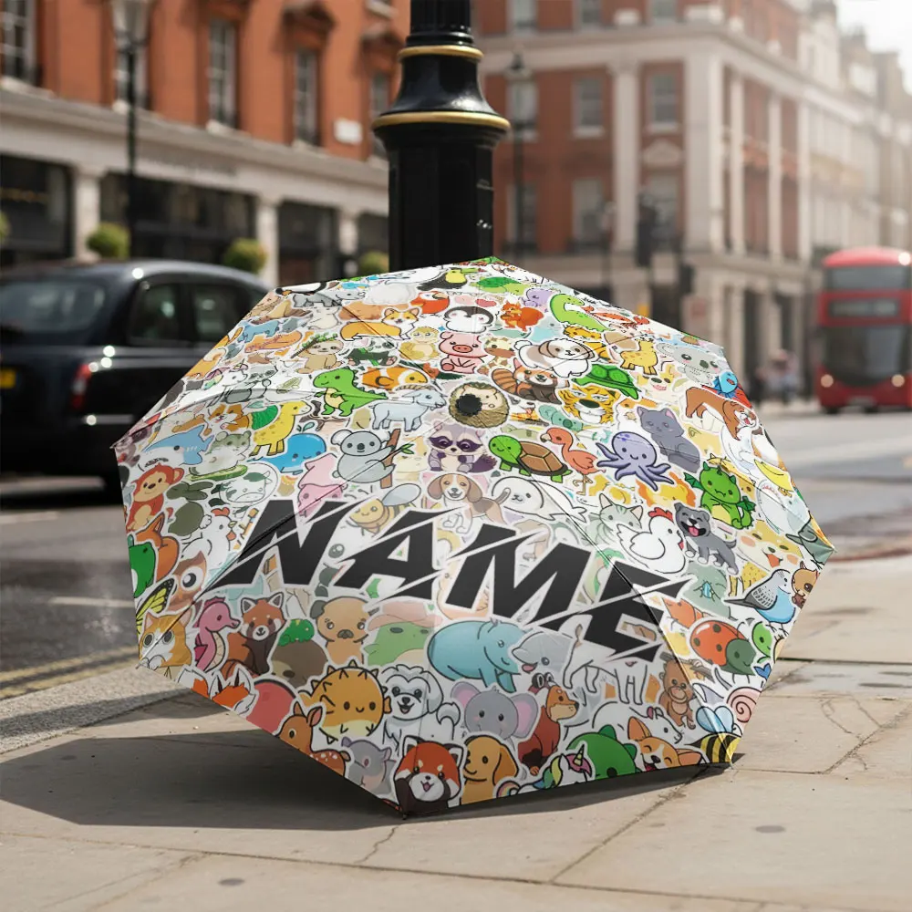 Custom Name umbrella, Colorful Cute Animals Pattern Umbrella Fashion Folding Umbrella for Daily Use, Christmas Gift