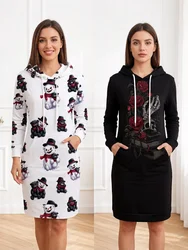 Plus Size Women's Sweatshirt Gothic Skull Skeleton Flower Book Printed Pullover Long Sleeves Hoodie 3D Graphic Pullover Tops