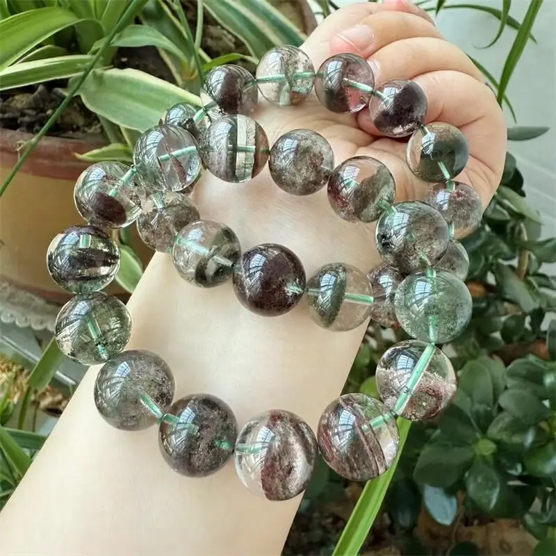 

15MM Natural Red Green Garden Quartz Bead Bracelet Gemstone Crystal Healing Women Men Fine Jewelry Gift
