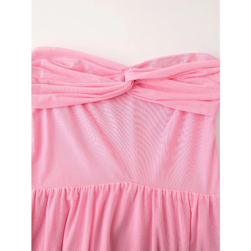 Yenkye sexy elegante rosa malha vestidos sem alças para mulheres cachecol colarinho sem costas a linha vestidos de festa longos maxi