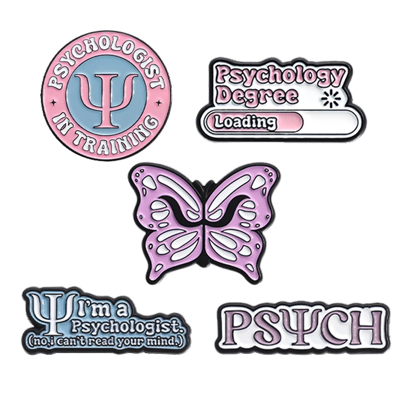 Psychological Health Signs Enamel Pins Psychology Degree Butterfly Brooches Mental Health Creative Lapel Badge Accessories Gift