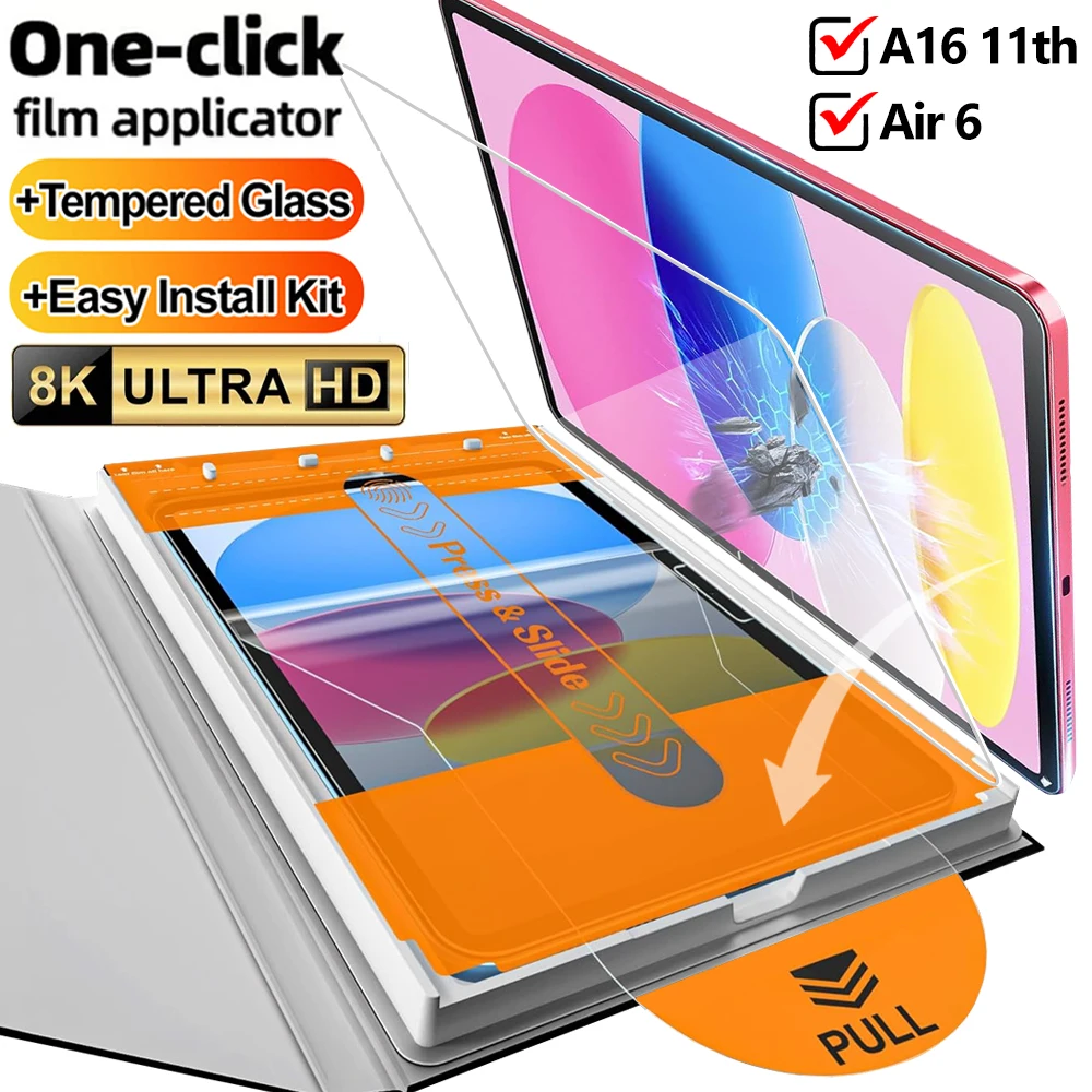 

For IPad A16 11th Tempered Glass Screen Protectors with Auto-alignment Install Kit Anti Scratch Bubble Free Film for IPad Air6