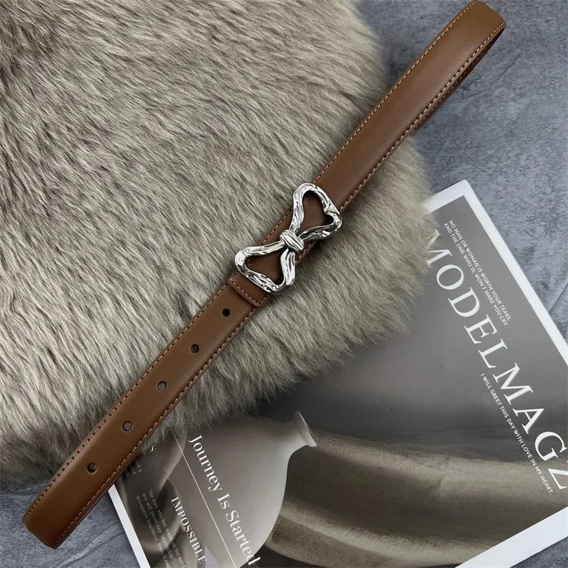 Women's Fashion Bow Buckle Genuine Leather Corset Female Cummerbund Coat Waistband Dress Decration Narrow Belt  J1390