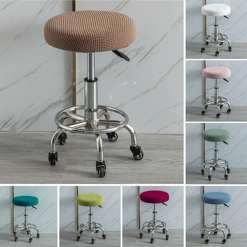 

Solid Color Round Chair Cover Dining Stool Cover Elastic Chair Cushion Cover Washable Bar Seat Seat Slipcover Thickened