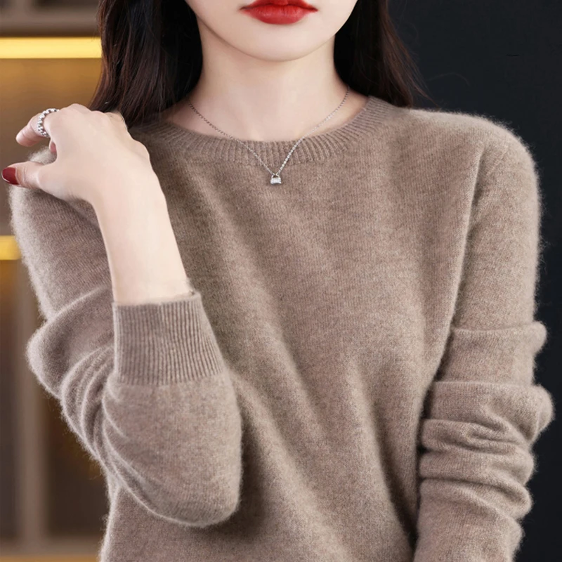 BELIARST Women\'s Sweater Spring Autumn New 100% Merino Wool Clothing Round Neck Knitted Pullover Casual Fashion Bottom Shirt