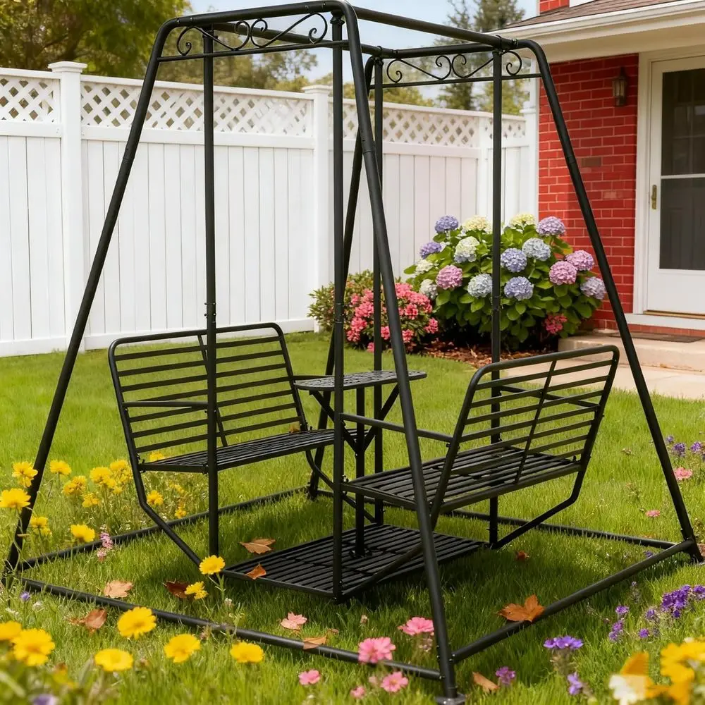 

4-Person Weather-Resistant Outdoor Swing Chair with Stand, Heavy-Steel Frame for Garden and Poolside Use