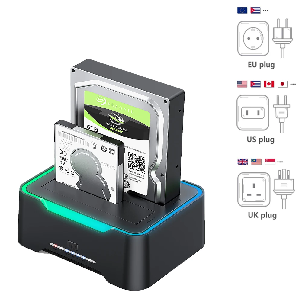 محطة إرساء HDD مزدوجة الخليج لمحطة إرساء القرص الصلب 2.5/3.5 بوصة HD SSD SATA إلى USB لمحرك الأقراص الصلبة غير المتصلة بالإنترنت بحد أقصى 16 تيرابايت HD