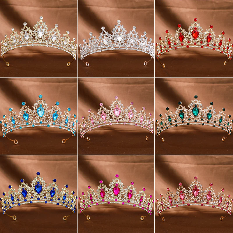 1Pc Baroque Style Crystal Crown Tiara Queen Crown Rhinestone Alloy Hair Band Women's Bride Wedding Hair Accessories