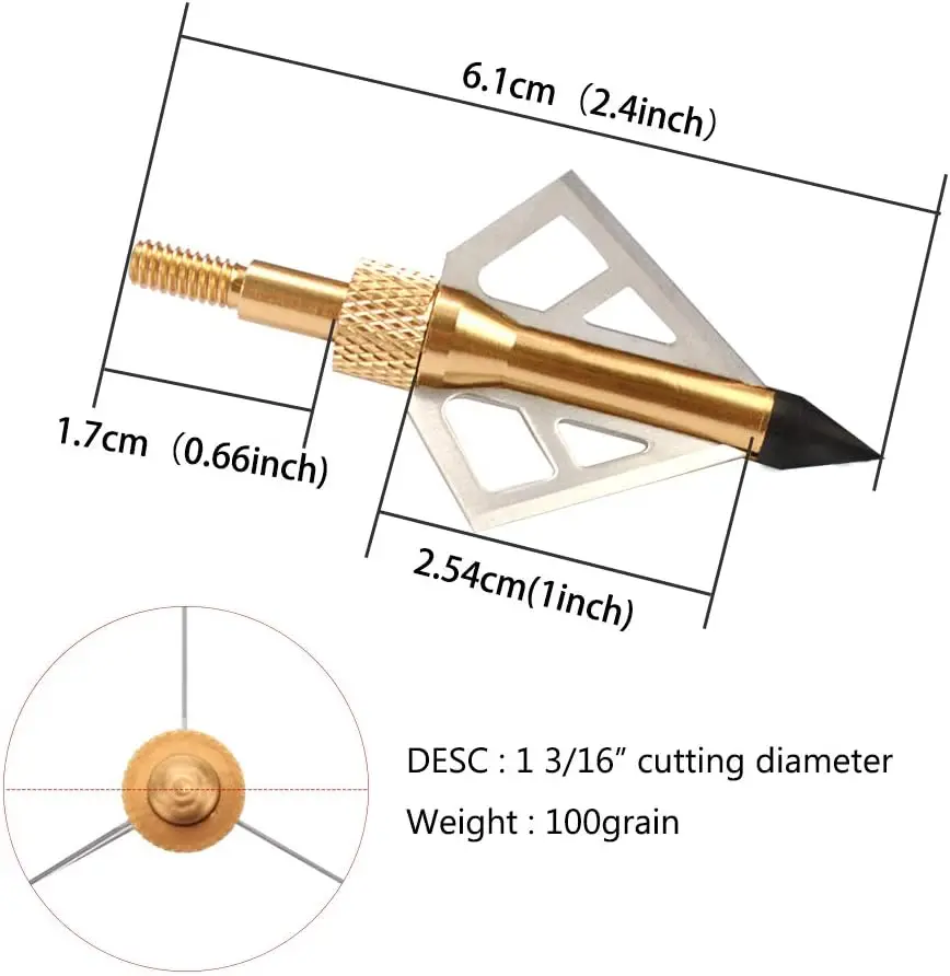 القوس والنشاب برودهيدز 100 الحبوب 12 حزمة الرماية الصيد 3 شفرات مركب حاد قوس منحني رؤوس السهم